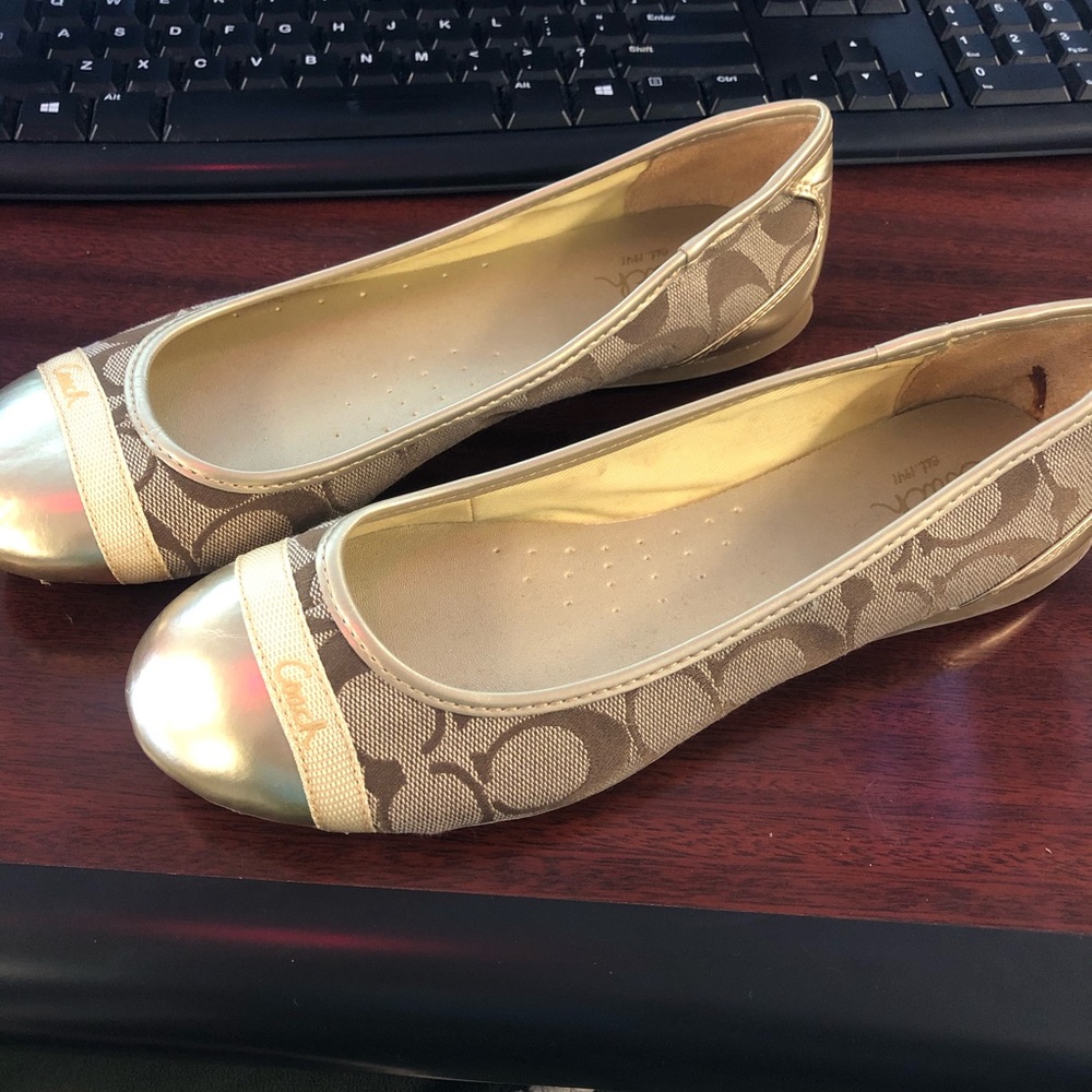 Coach Cecile Ballet Flats Gold Cap Toe
